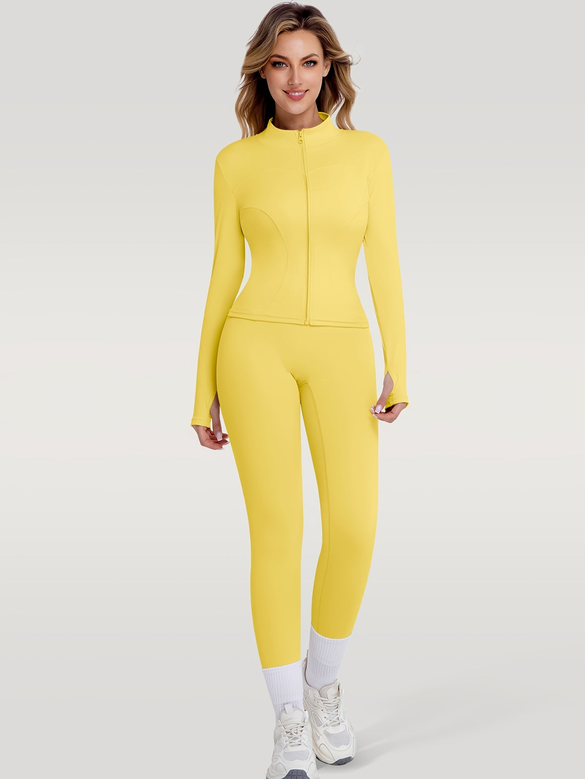 Figure Hugging Jacket & Pants Set - Yellow