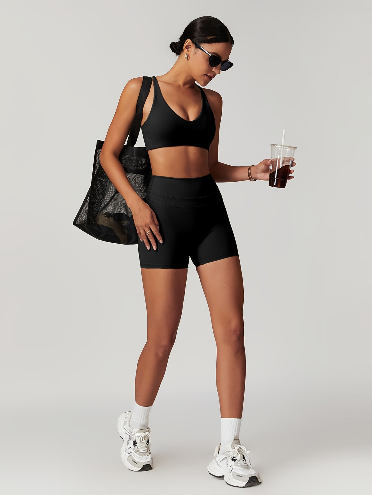 Sculpt Cross Back Two-Piece Set - Black