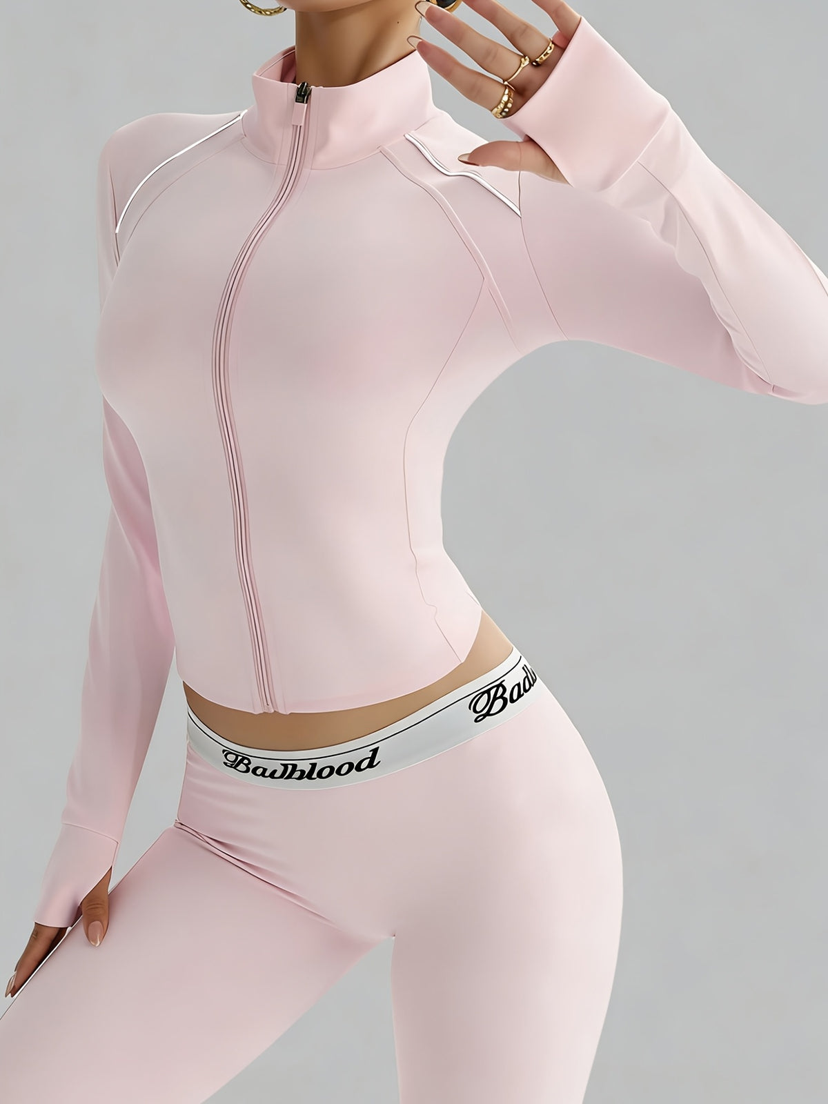 Contrast Trim Zip Up Fitted Jacket - Pink