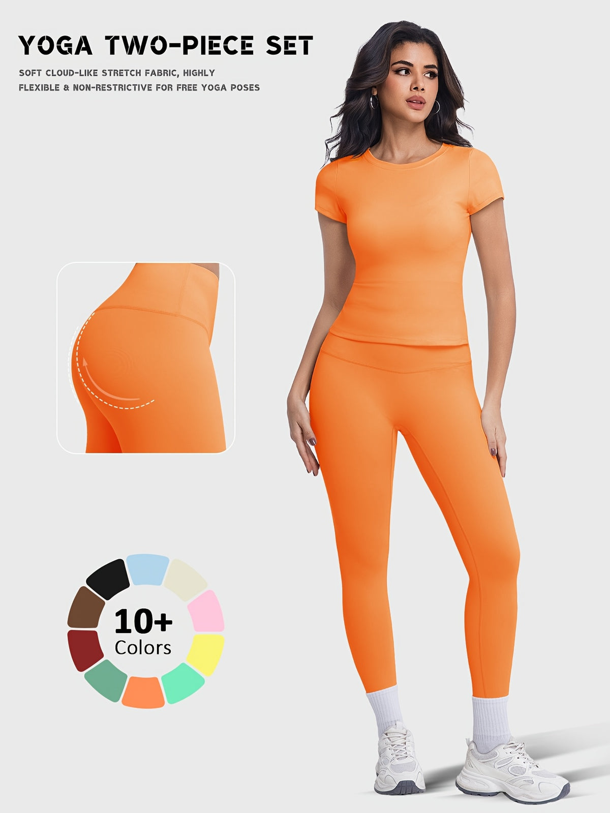 Crew Neck Tee & Leggings Set - Orange
