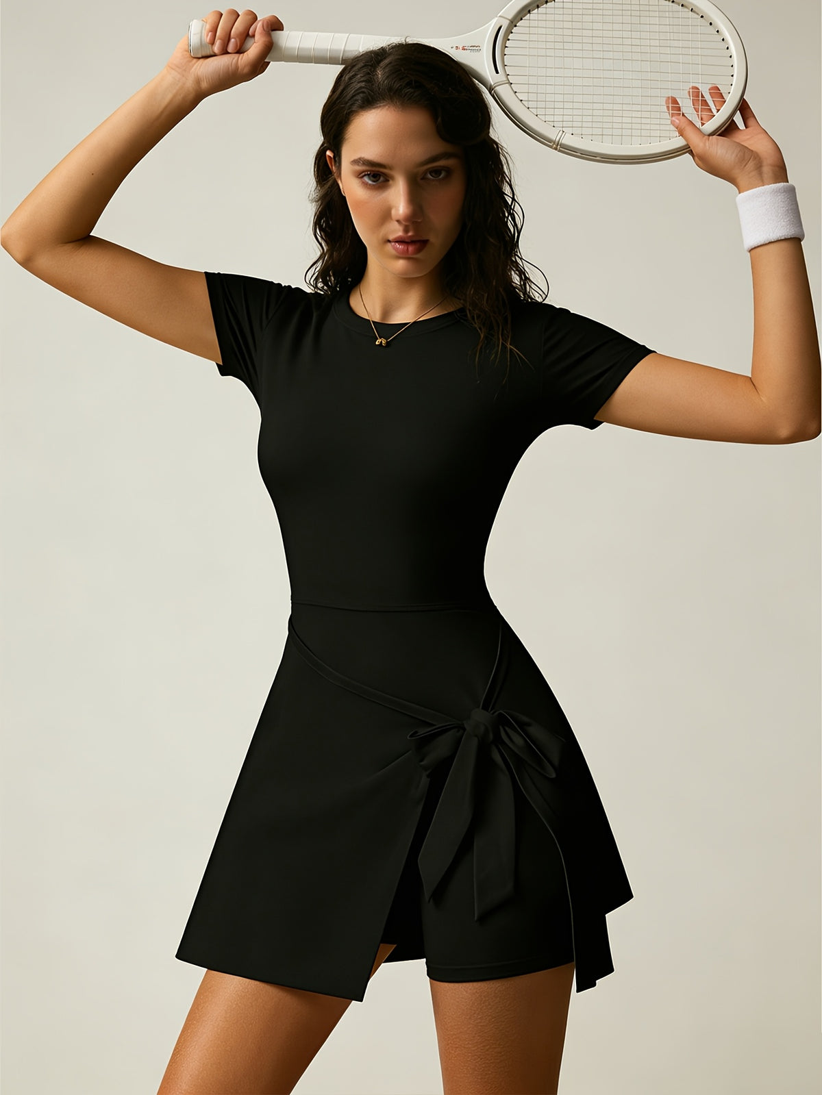 Strappy Backless Tennis Dress - Black