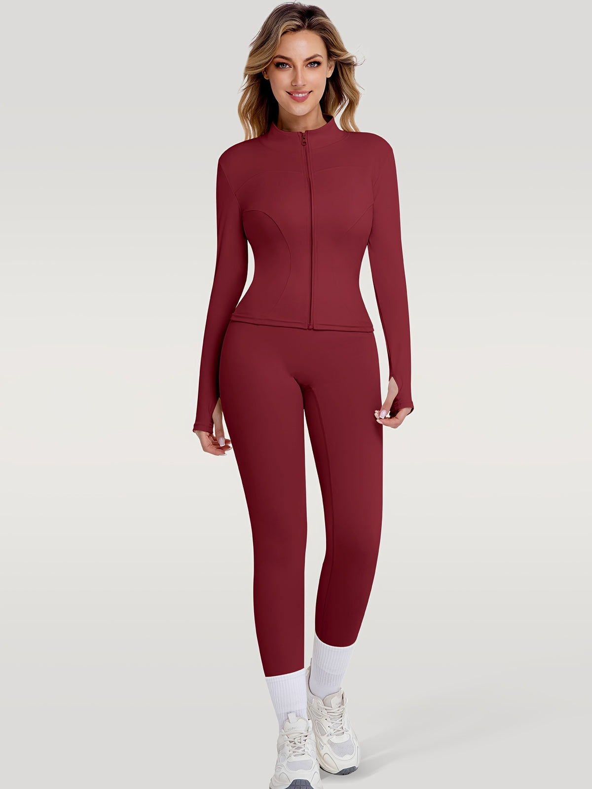 Figure Hugging Jacket & Pants Set - Red