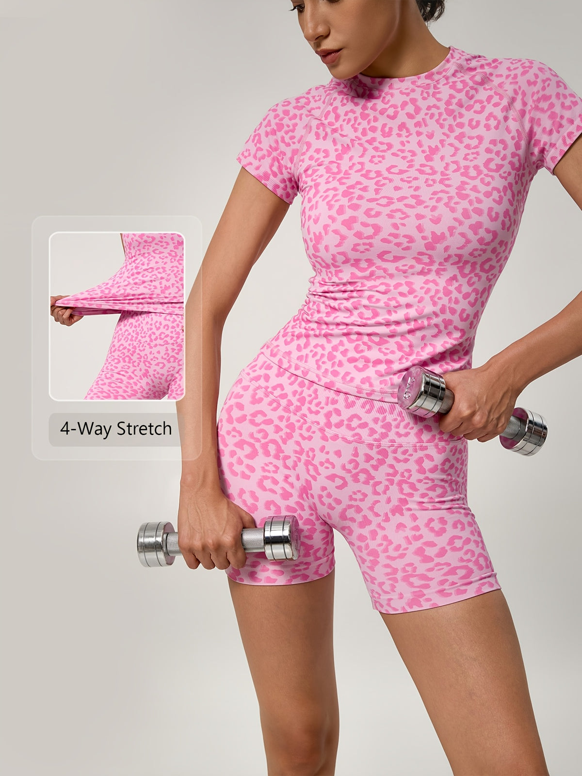 Leopard Tee & Biker Shorts Set - Pink