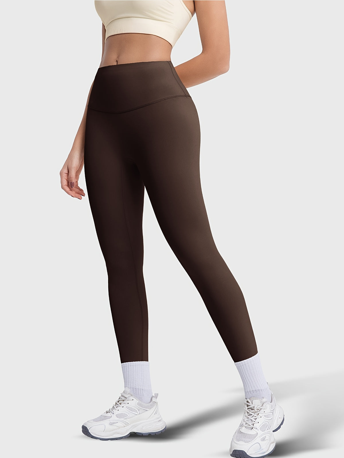 Crew Neck Tee & Leggings Set - Brown