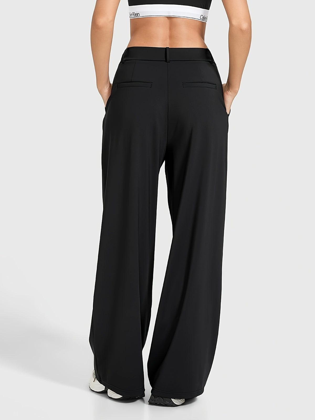 High Waist Straight Leg Work Trousers - Black