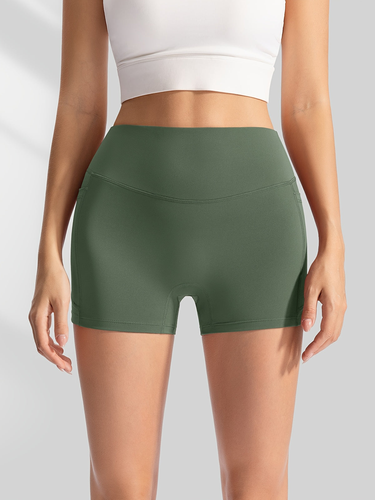 Side Pocket Drawstring Shorts - Olive Green