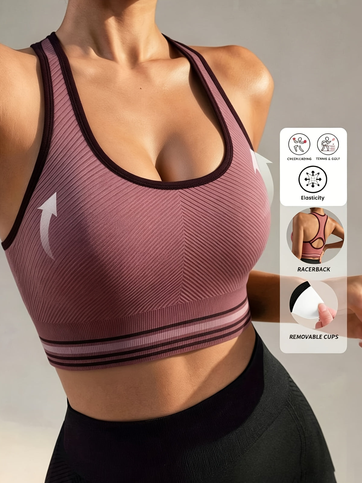 Wide Shoulder Easy Style Sports Bra - Peach