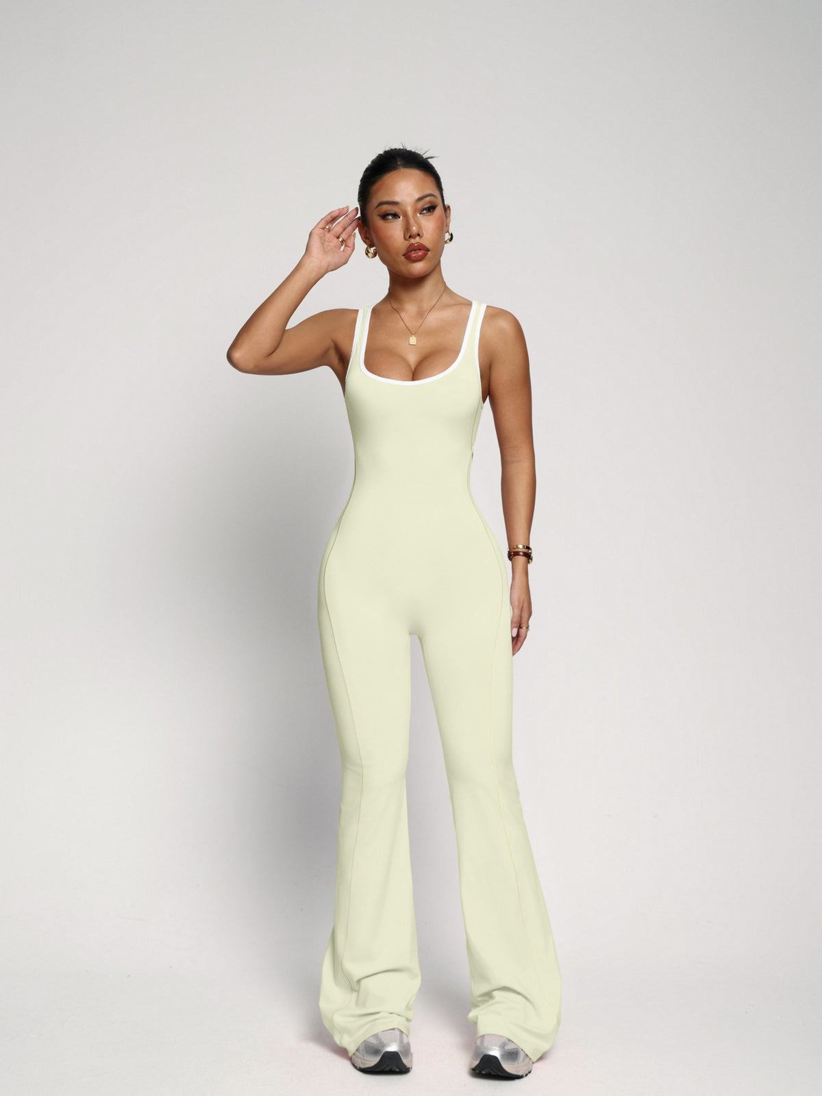 Backless Cami Flare Leg Jumpsuit - Light Yellow