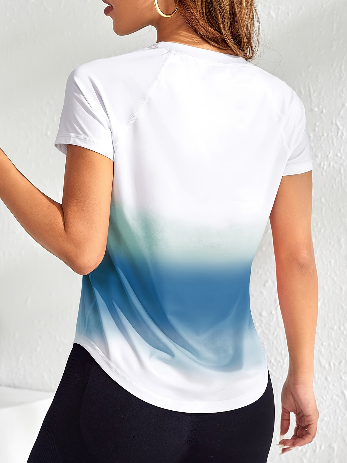 Tie-Dye Mesh Patchwork Sports Tee - Teal Ombre