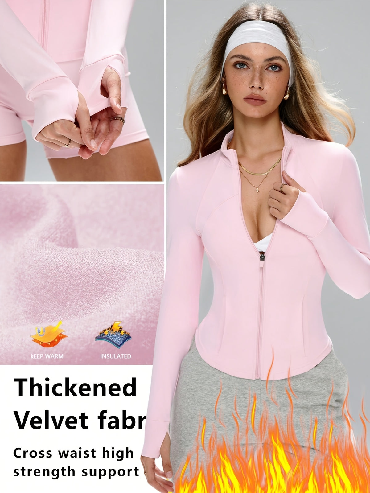 Fleece Lined Zip Up Jacket - Pink