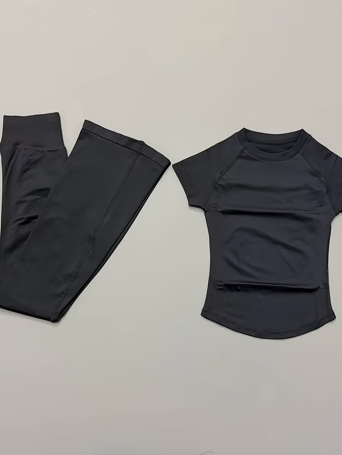 Short Sleeve Tee & Bell Bottom Pants Set - Black