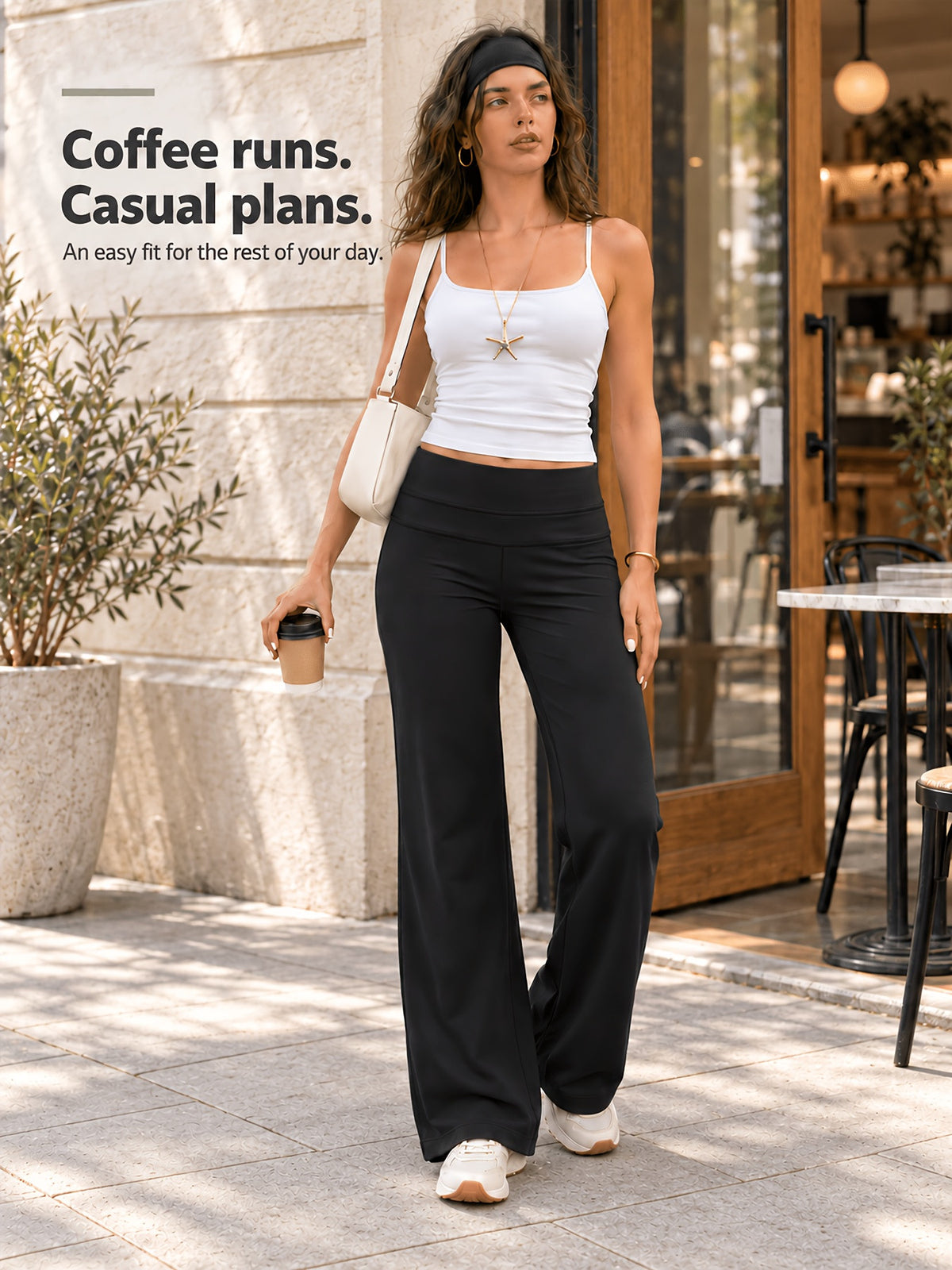 Double Seam Wide Leg Yoga Pants - Black
