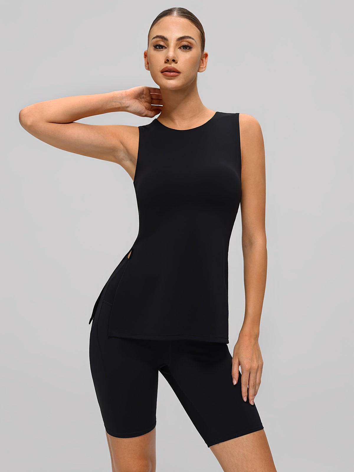 Side Slit Tank & Shorts Set - Black