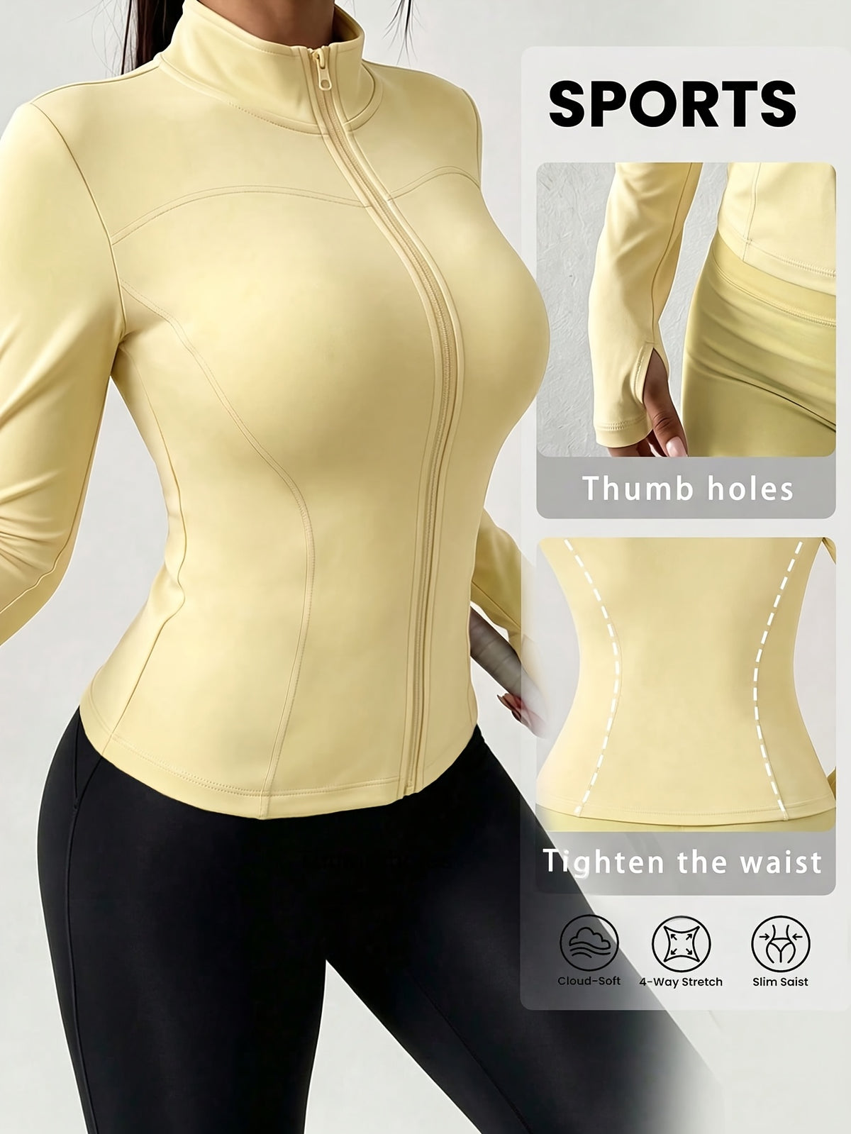 Slim Stand Collar Jacket - Light Yellow