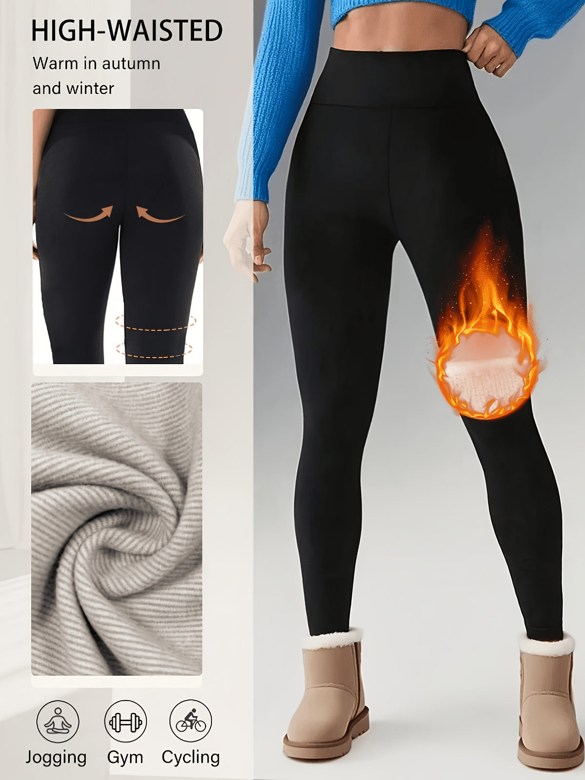 Fleece Lined Warm Base Layer Leggings - Black