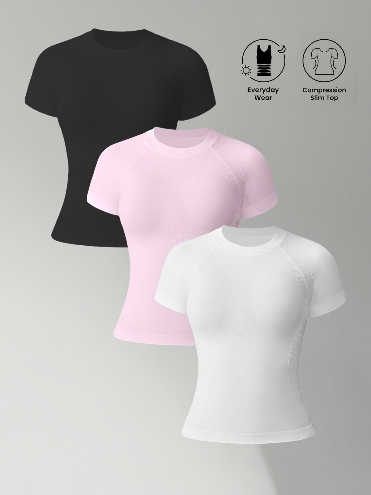 3 Pack Raglan Sports Tees - Black+Pink+White