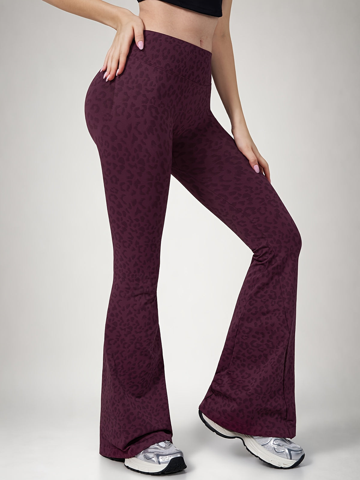 Leopard Print Flare Leggings - Plum