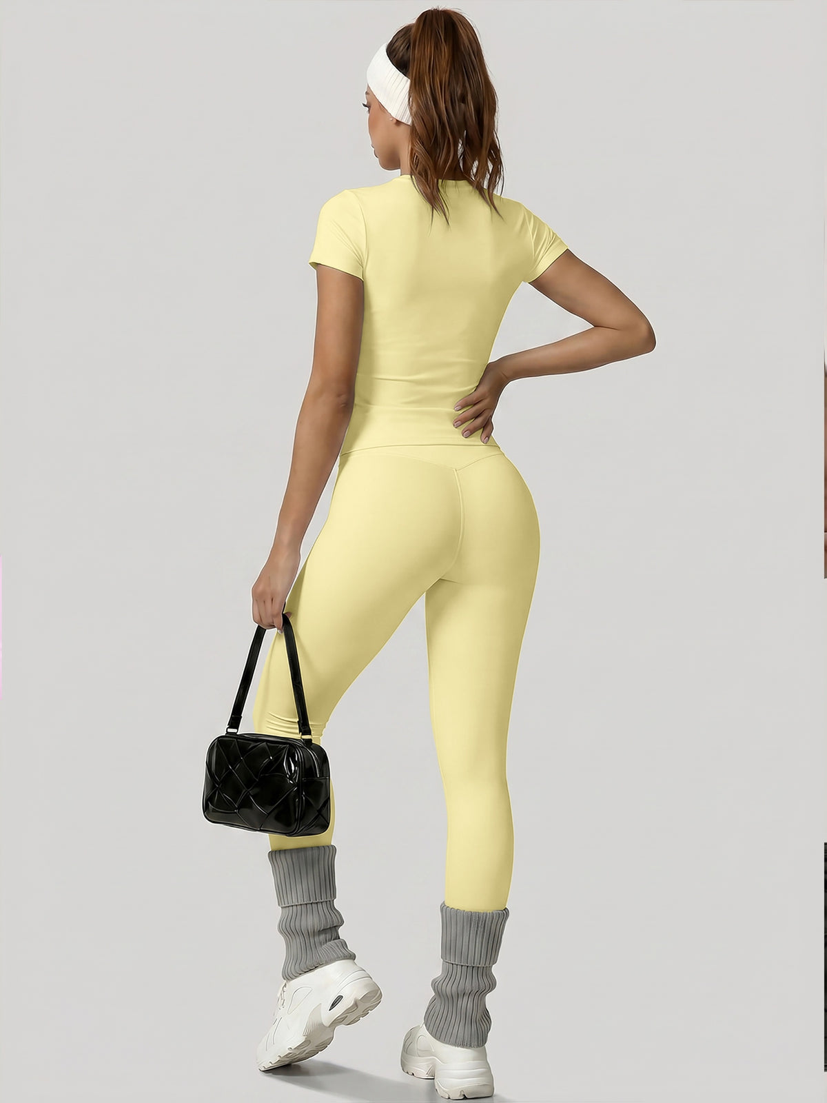 Round Neck Top & Tummy Tuck Leggings Set - Yellow
