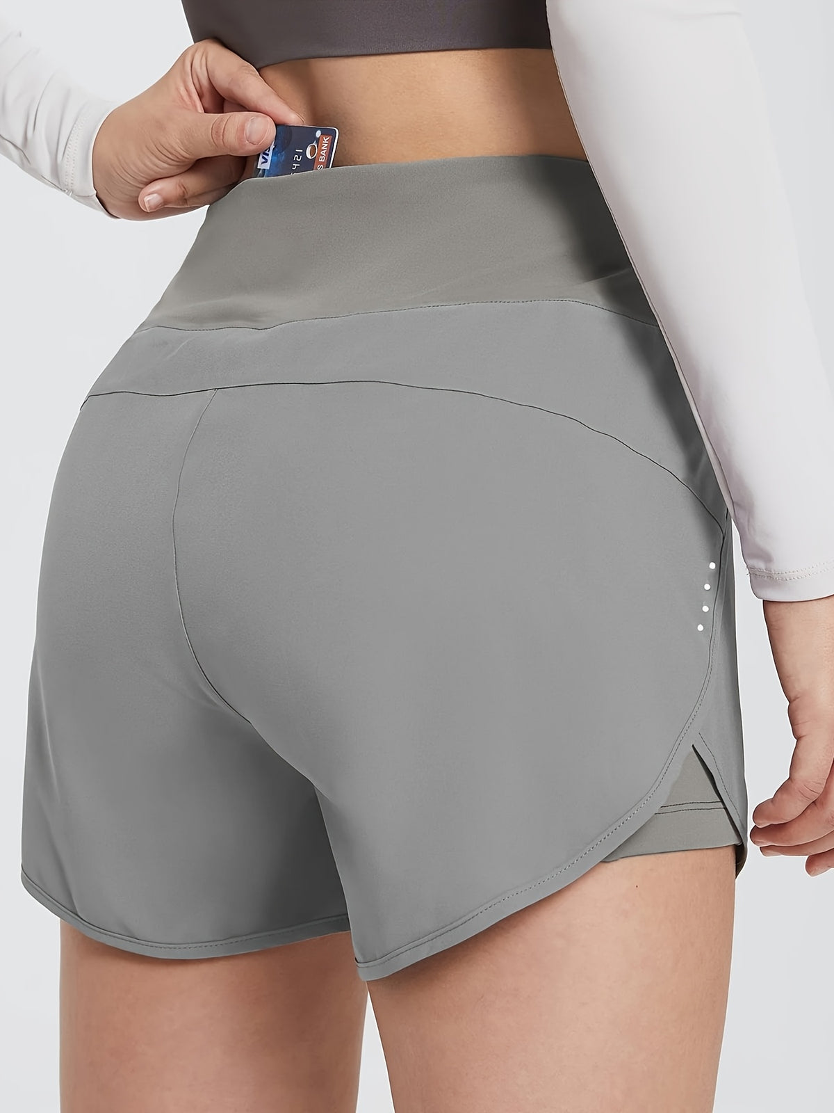 Pocket Anti-Sheer High Waist Running Shorts - Silvery Grey