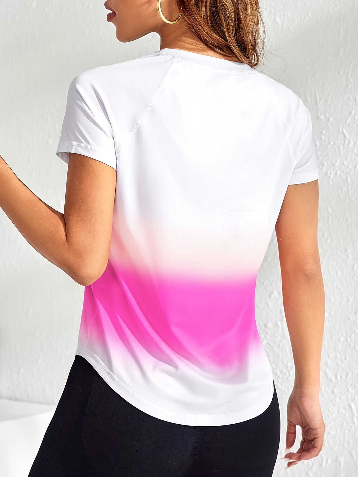 Tie-Dye Mesh Patchwork Sports Tee - Hot Pink Ombre