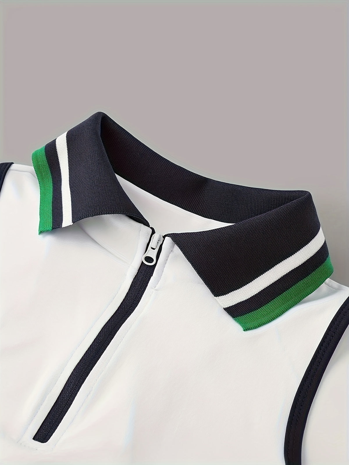 Zip Collar Sleeveless Golf Dress - White