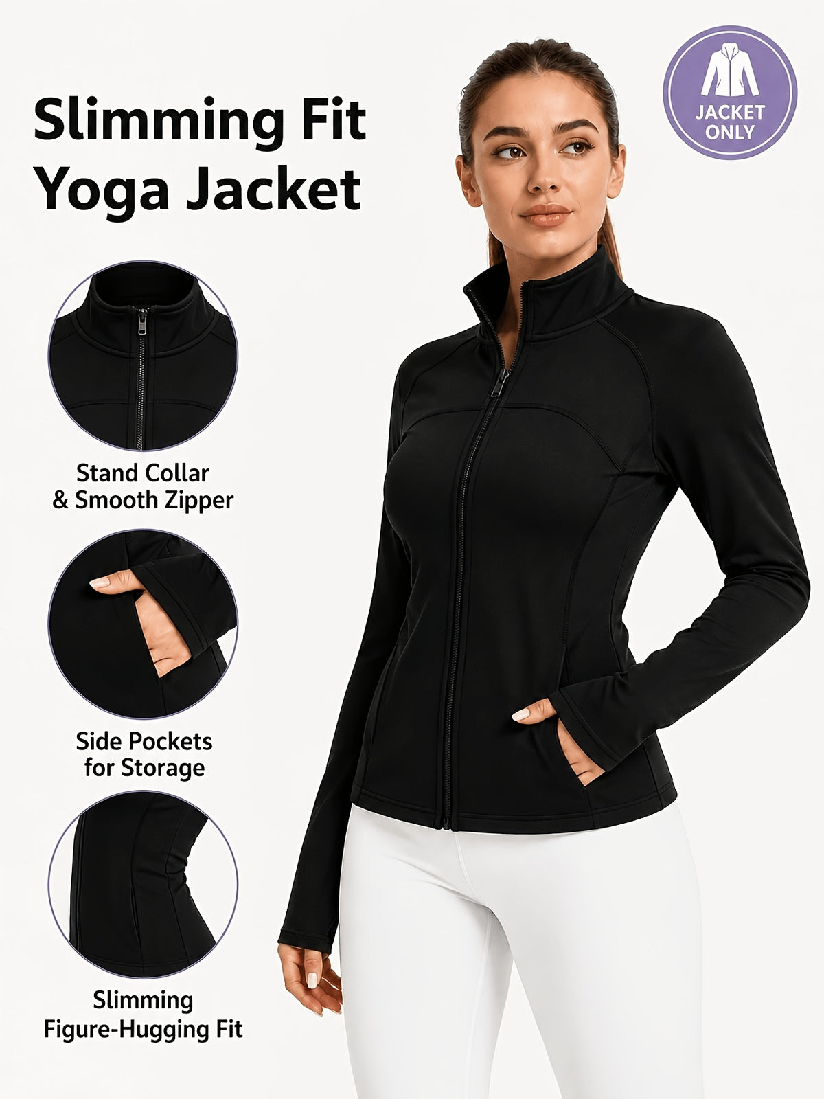 Stand Collar Double Sided Zip Jacket - Black