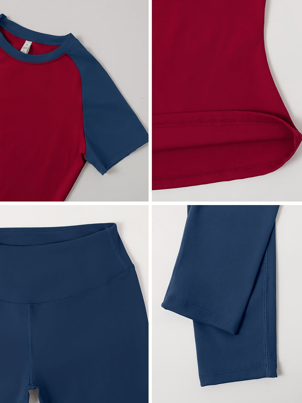 Colour Block Tee & Leggings Set - Red & Navy