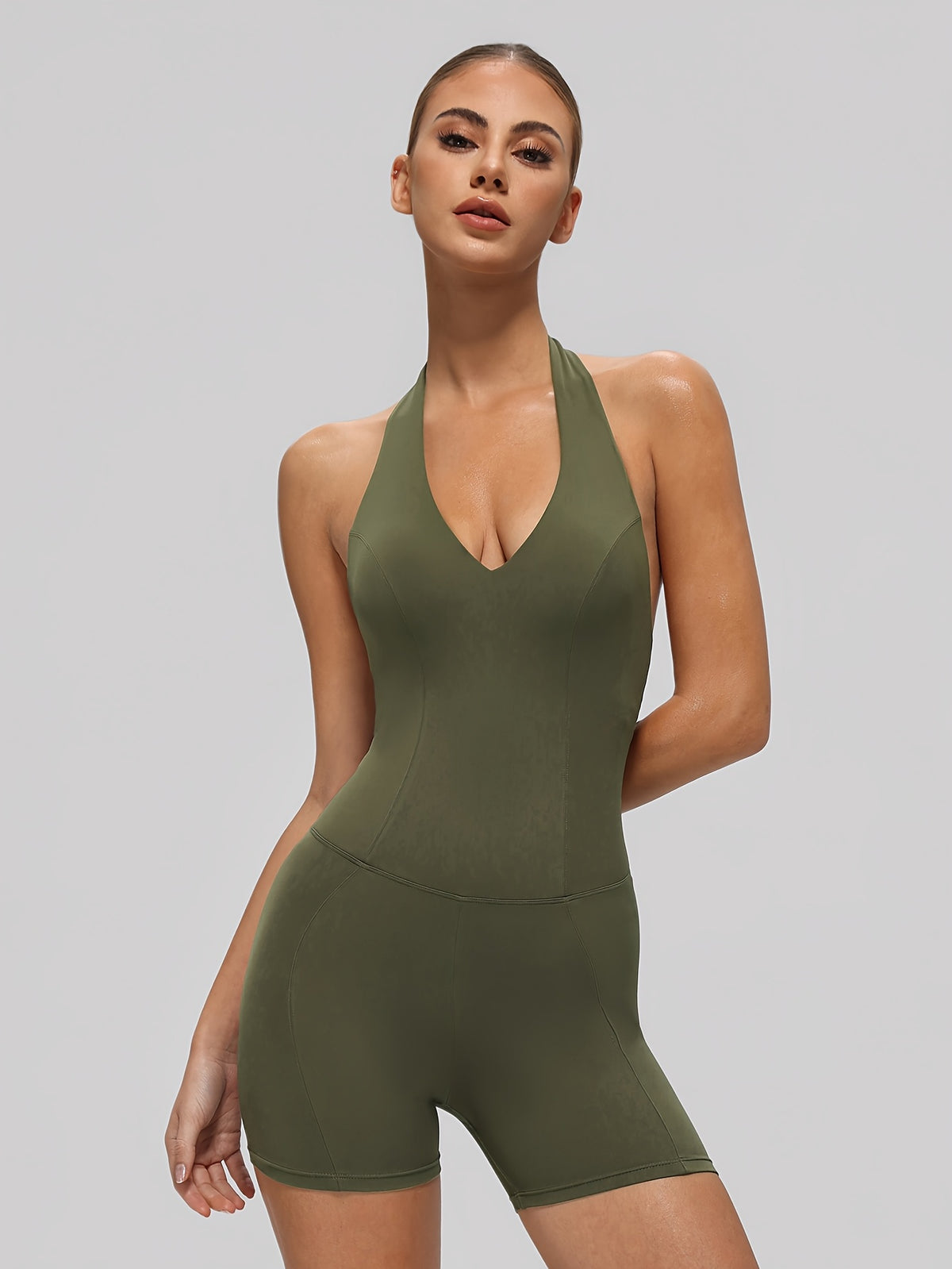Off Shoulder Sports Bodysuit - Olive