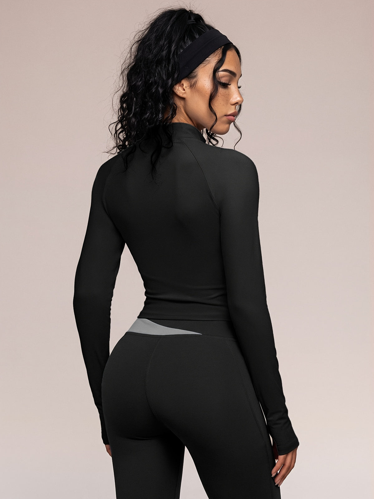 Contrast Seam Jacket & Leggings Set - Black