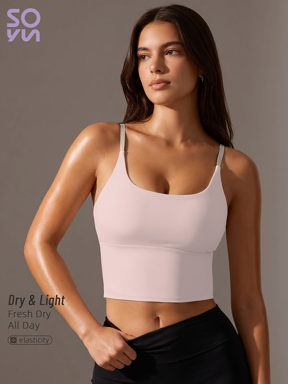 Color Block Padded Yoga Cami - Pink
