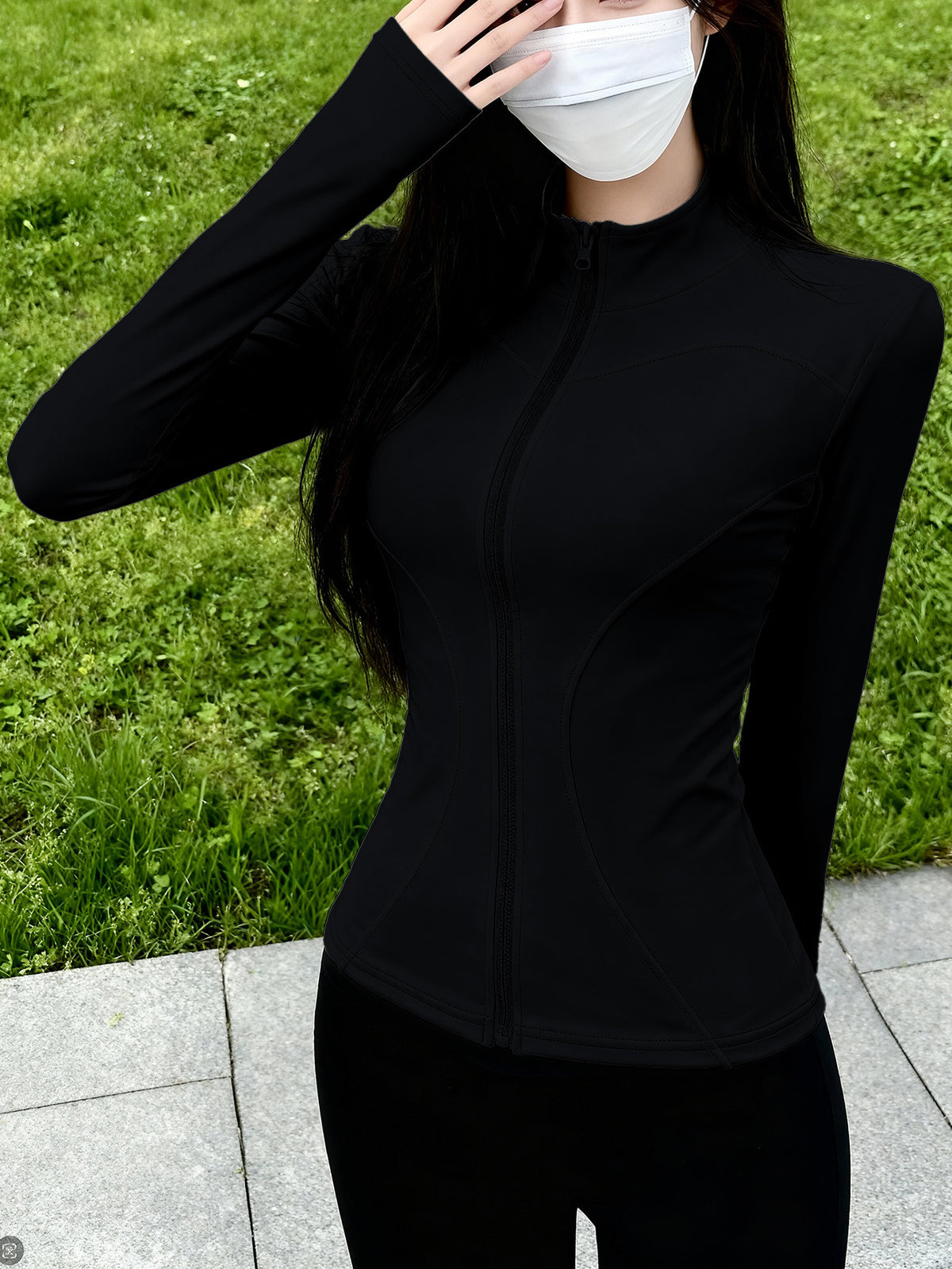 Stand Collar Slim Running Jacket - Black