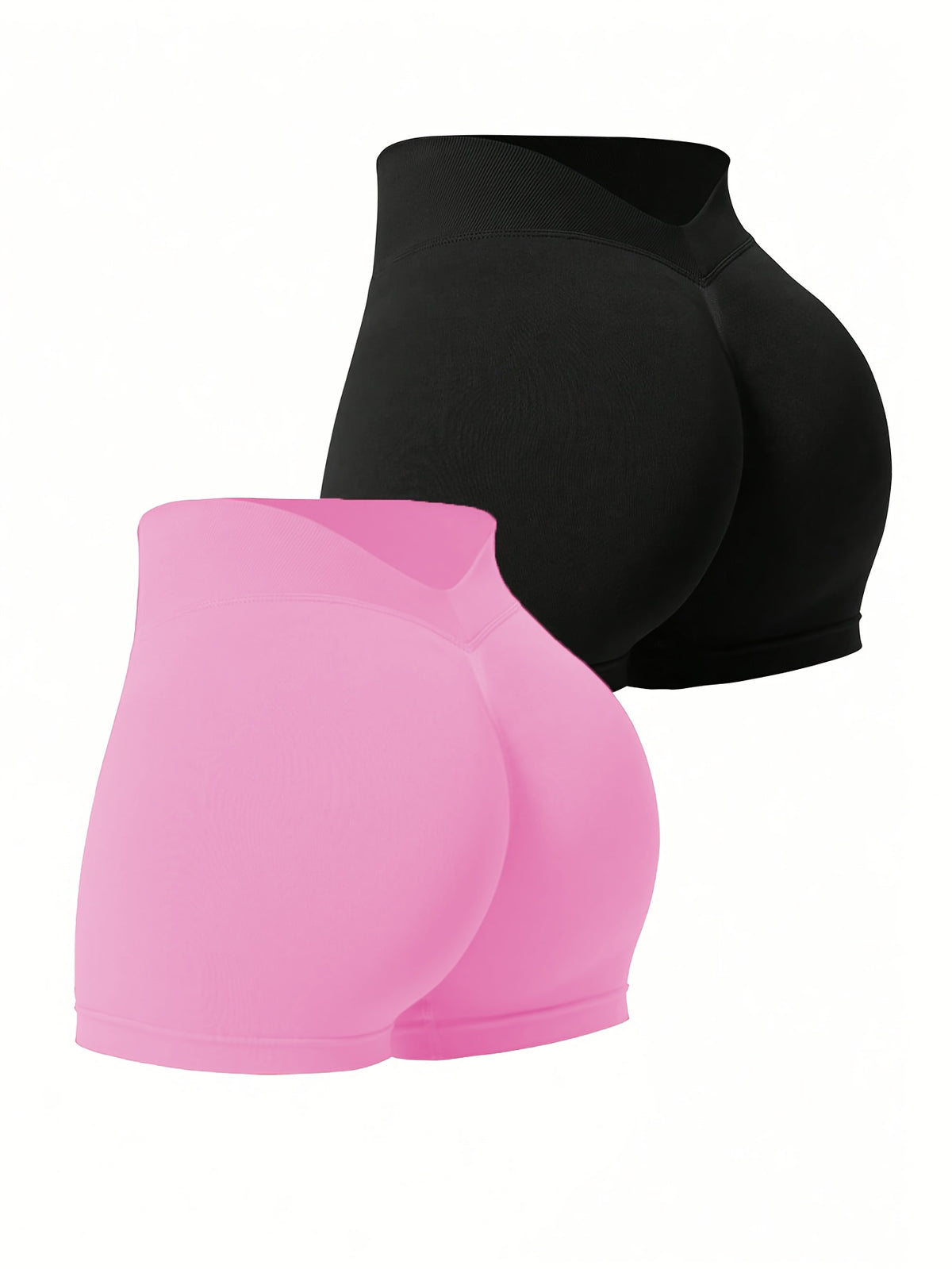 2 Pack Low Back Scrunch Shorts - Black+Pink