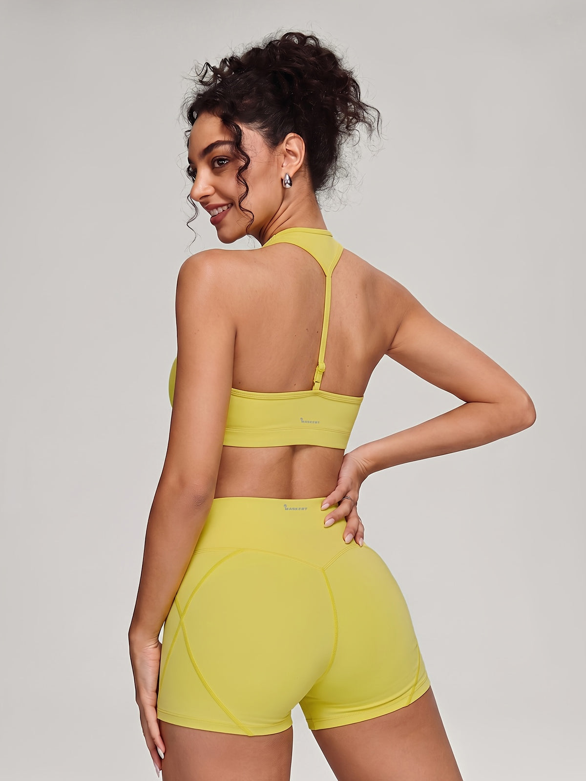 Halter Sports Bra & Shorts Set - Bright Yellow