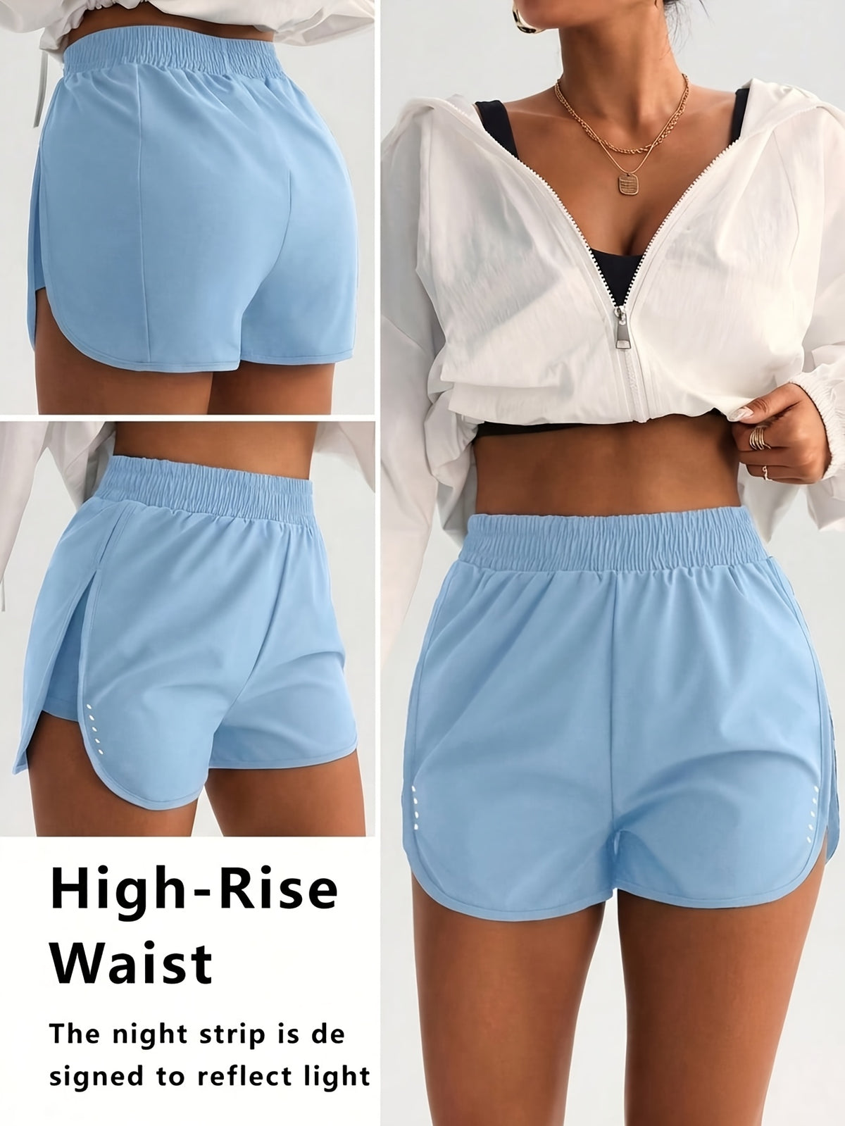 Curved Hem Running Shorts - Sky Blue