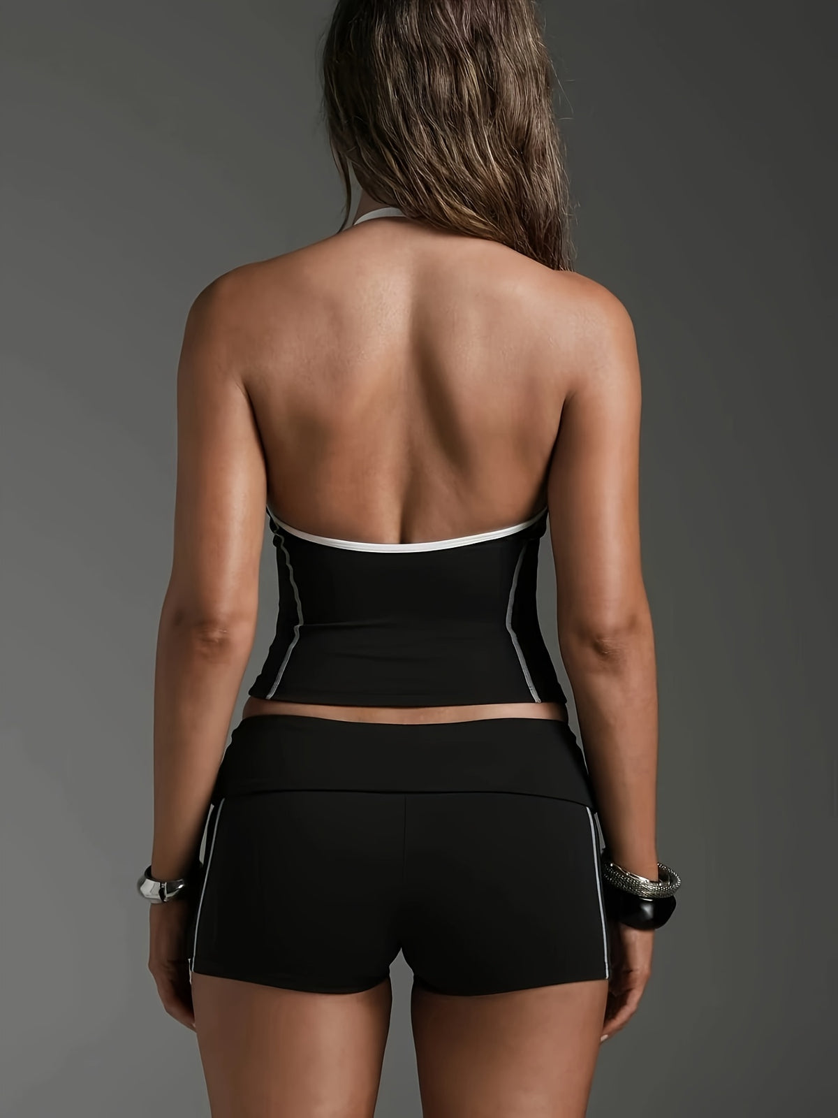 Halter Tank & Biker Shorts Set - Black