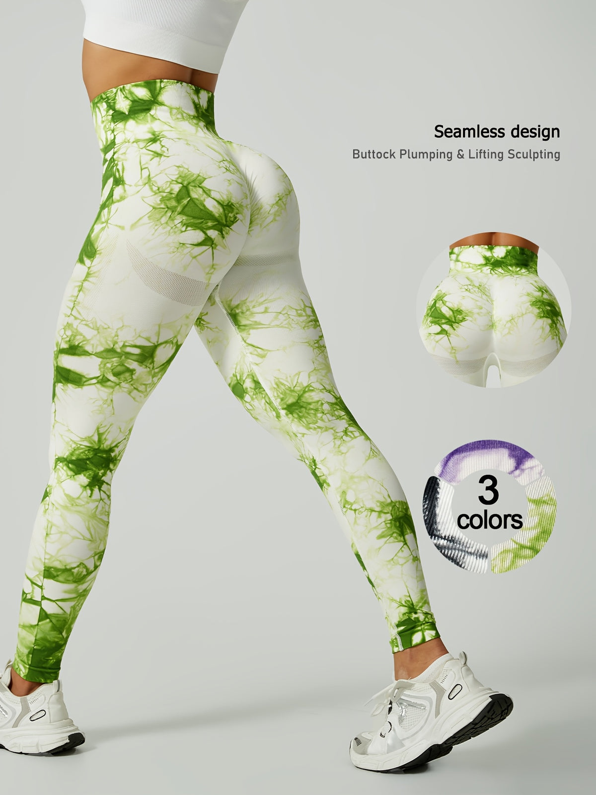 Tie Dye Seamless Leggings - Green & White Tie Dye