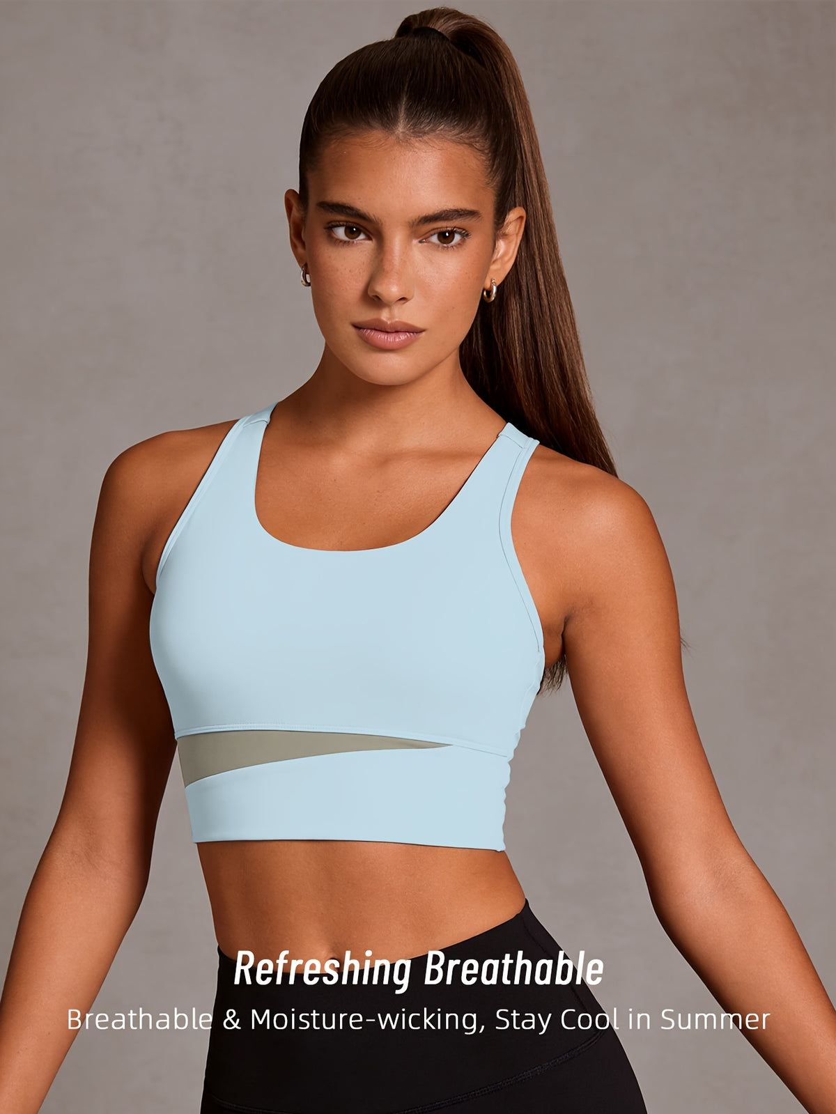 Color Block Strappy Sports Bra - Light Blue