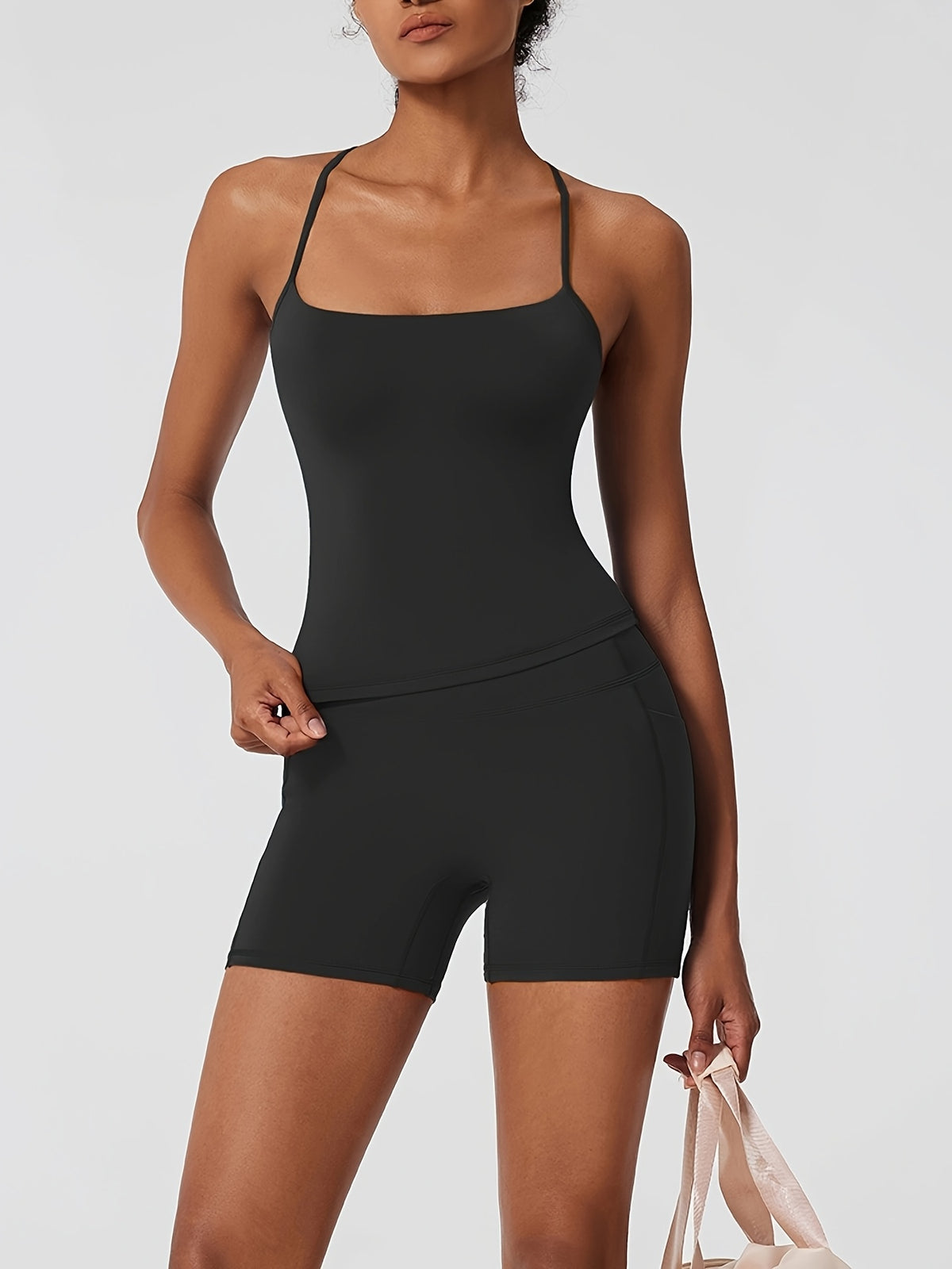 Y-Back Padded Bra & Riding Shorts Set - Black