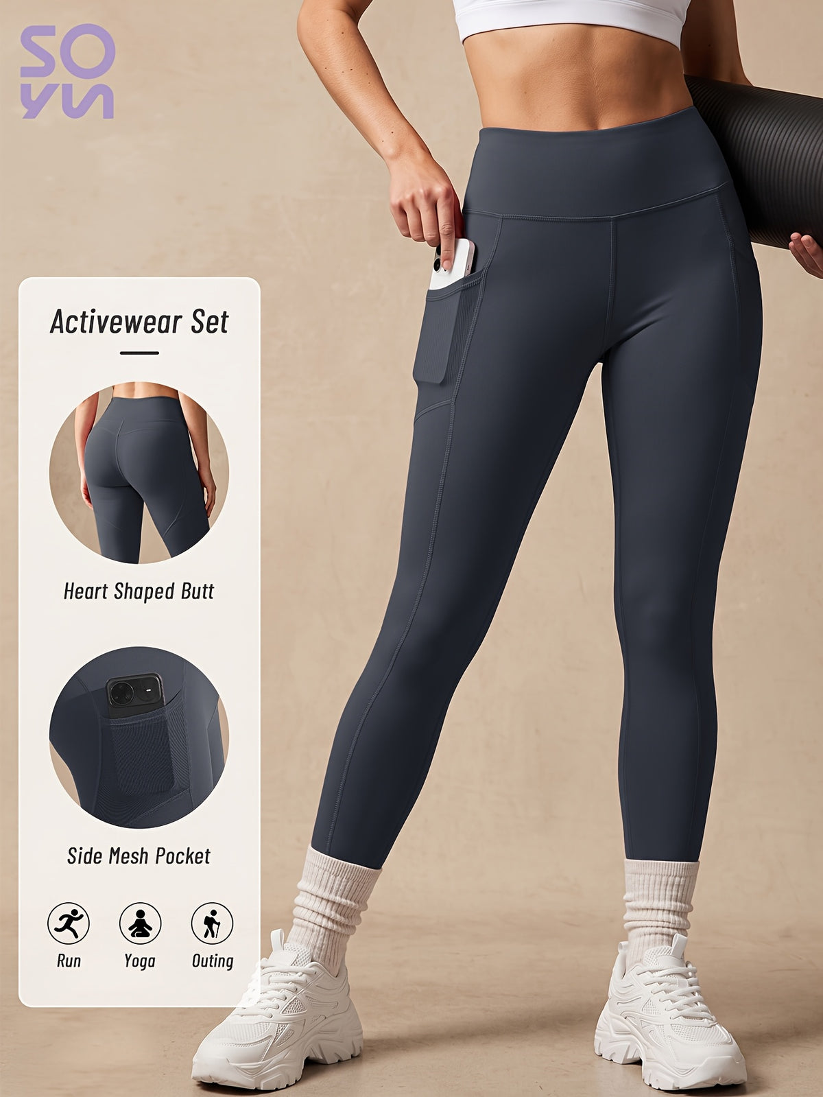 Mesh Side Pocket Lifting Leggings - Dark Gray