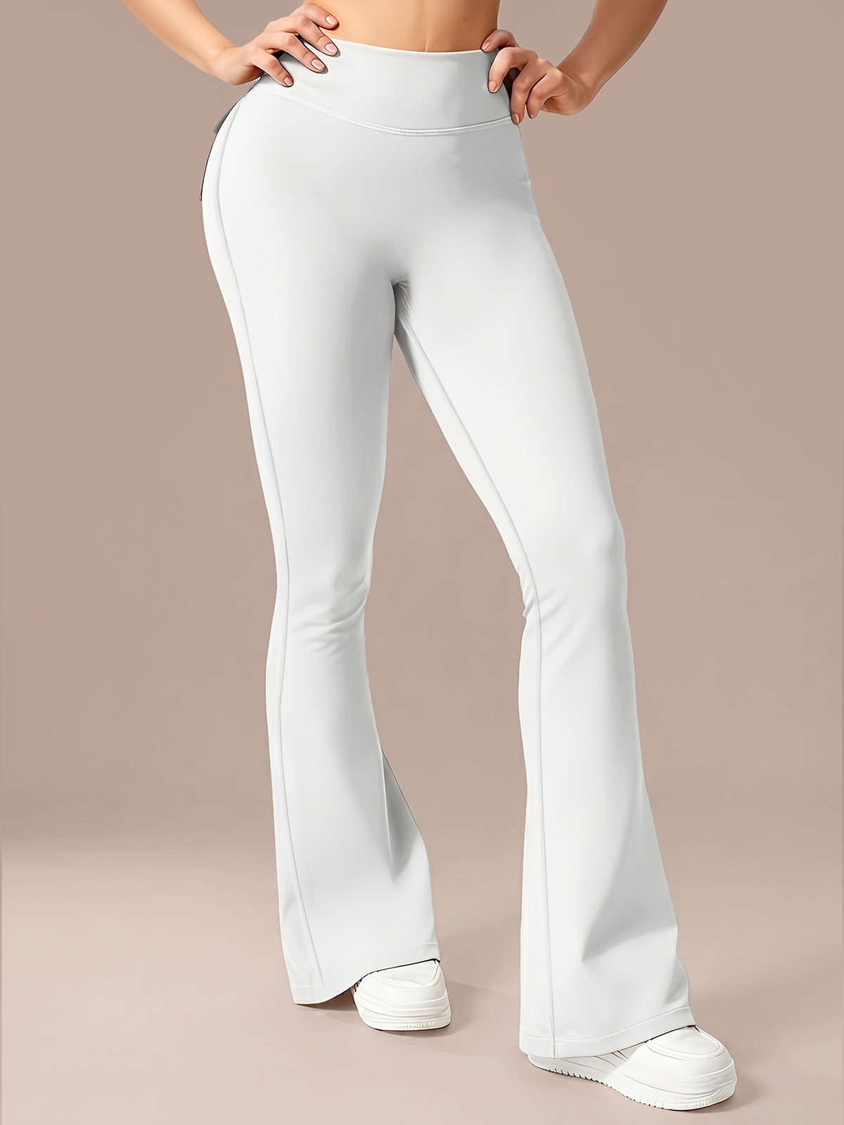 Pocket Flare Athletic Pants - Pearl White