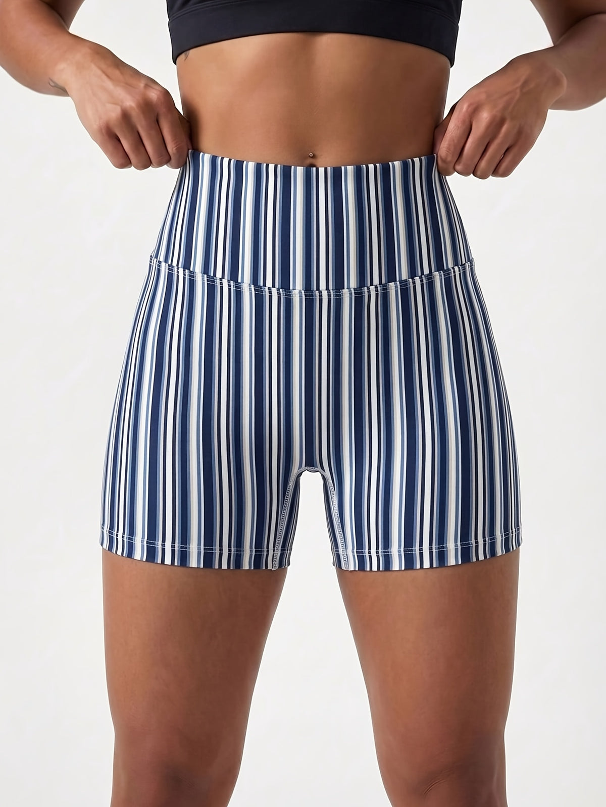 High Waist Sculpt Shorts - Navy Stripe
