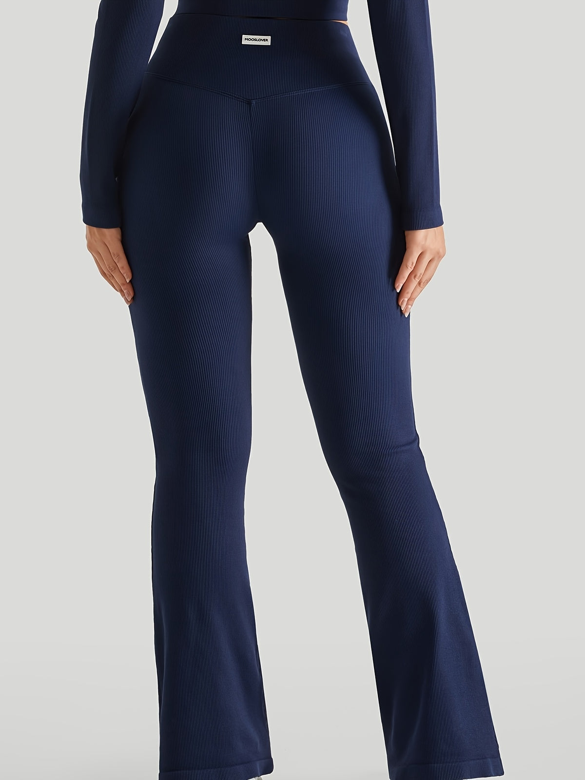 Ribbed High Waist Flare Yoga Pants - Navy