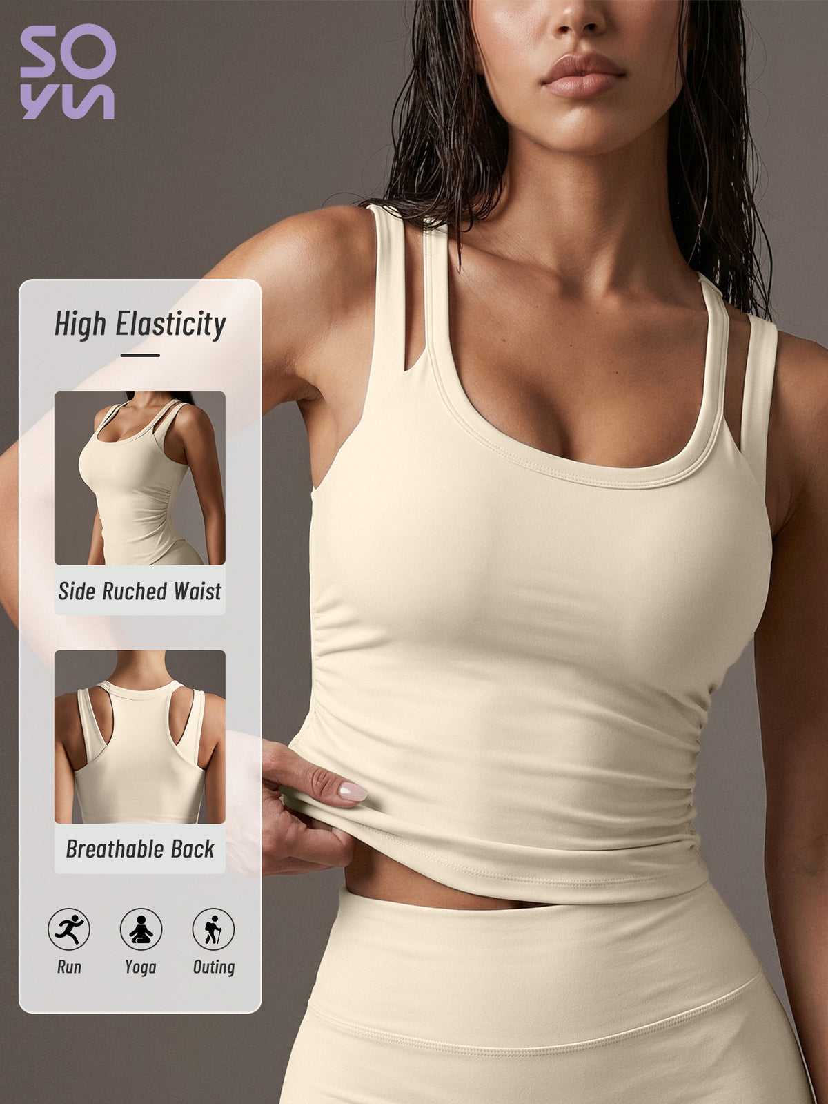 Letter Print Backless Padded Tank Top - Off White