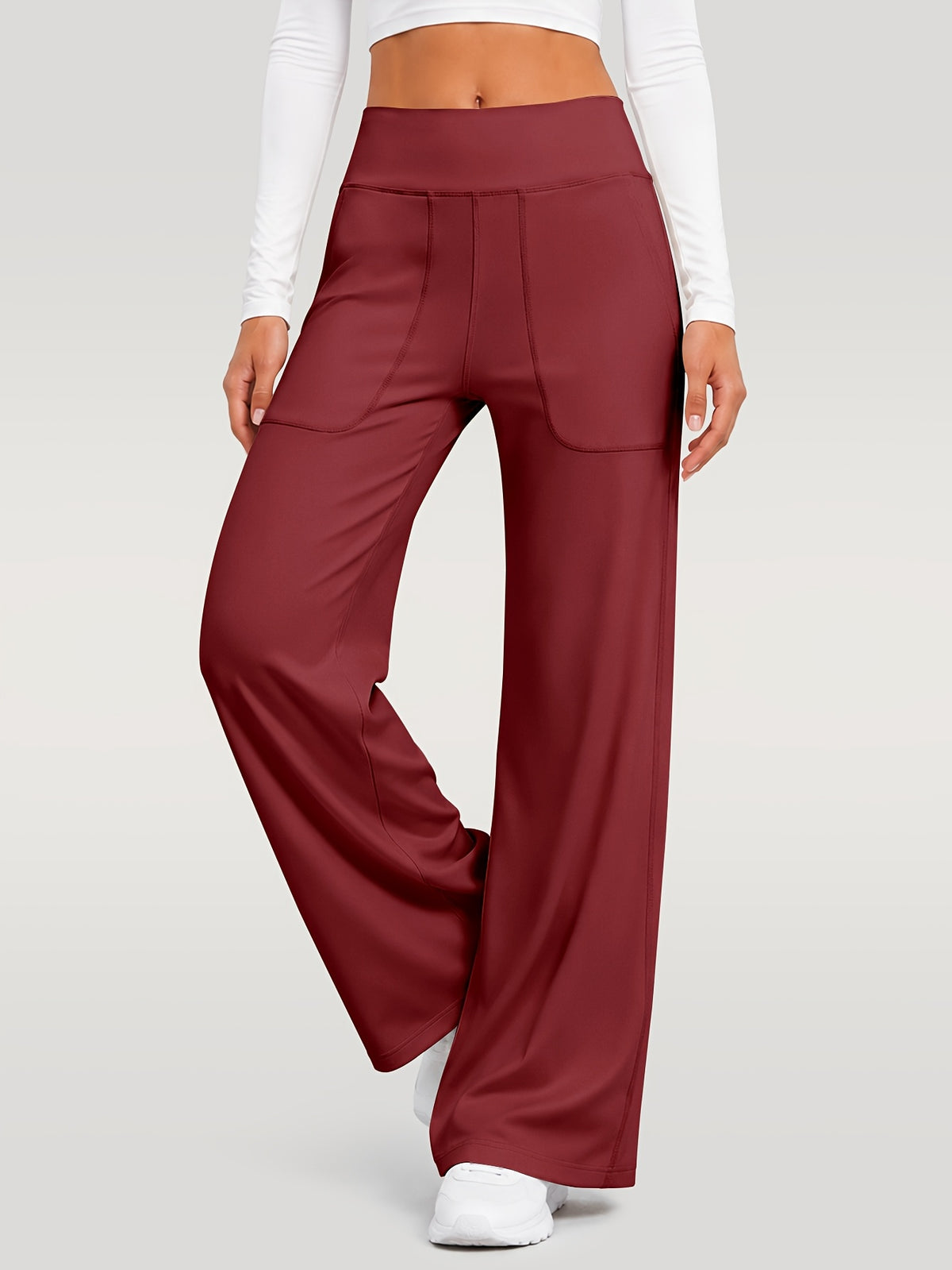 Draped Wide Leg Pocket Pants - Burgundy