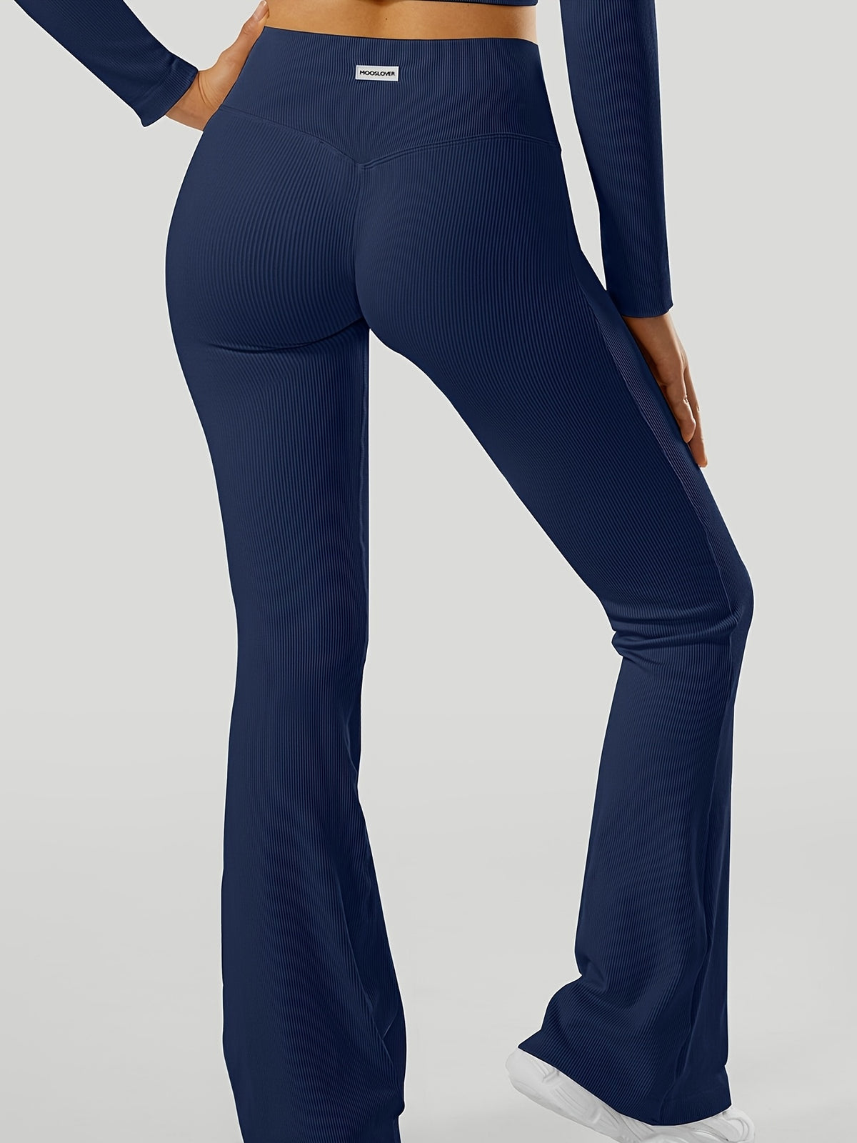 Ribbed High Waist Flare Yoga Pants - Navy