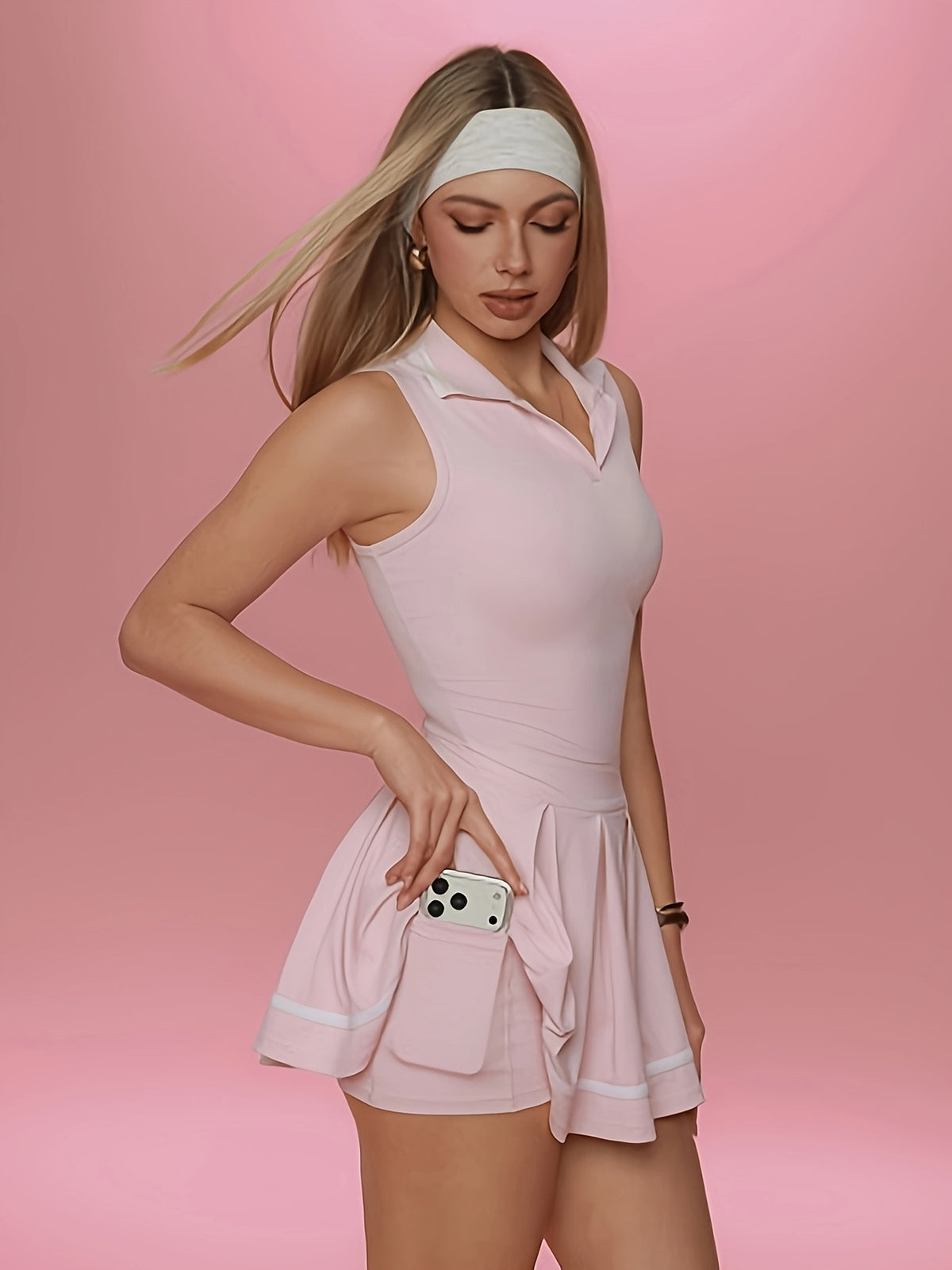 Ruffle Collar Tennis Dress - Pink