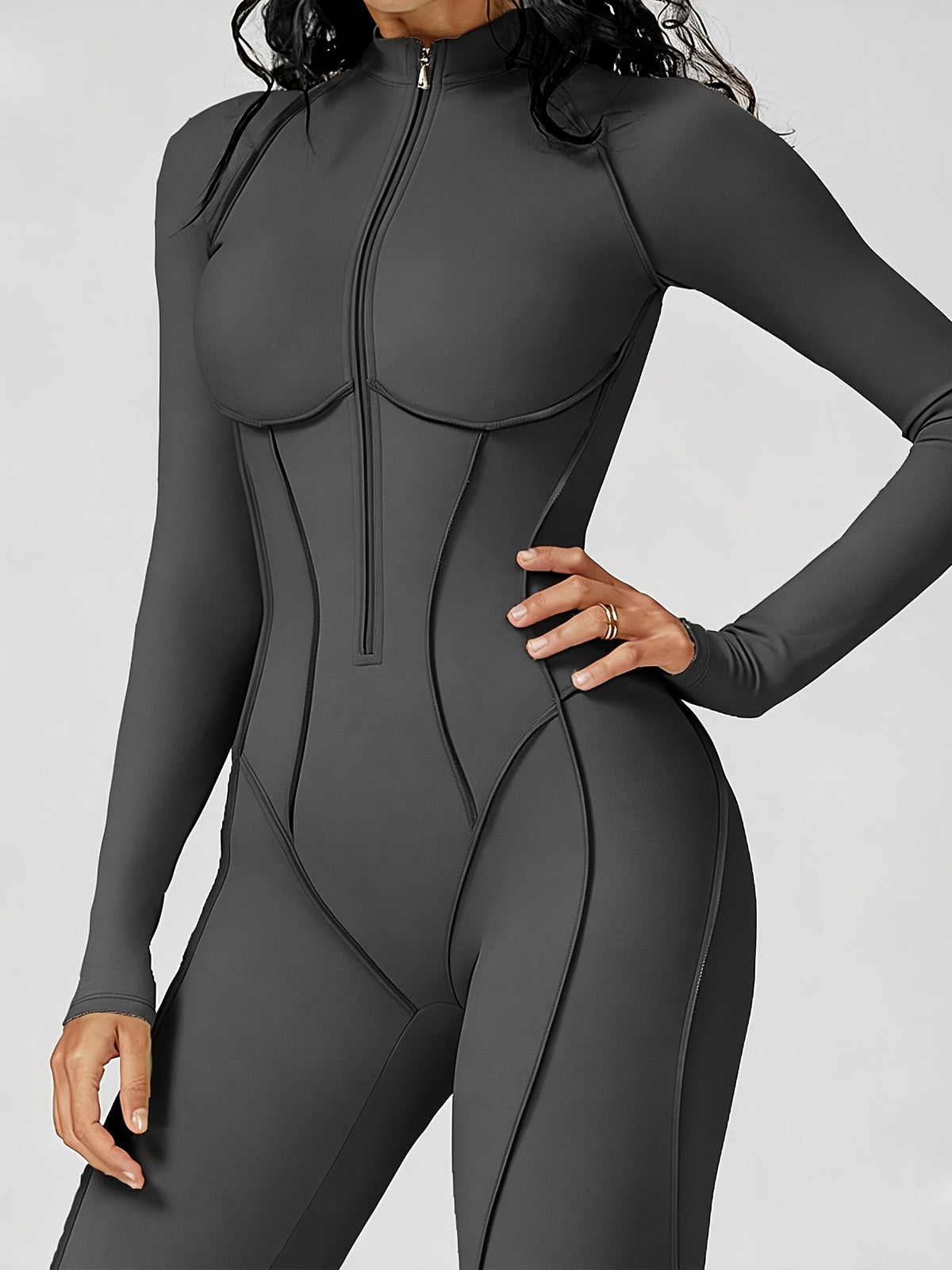 Half Zip Long Sleeve Jumpsuit - Graphite