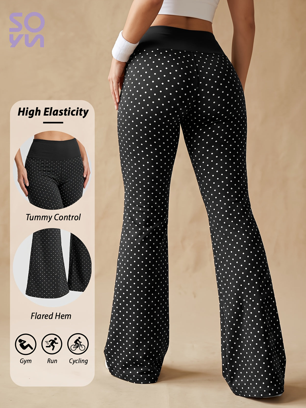 Polka Dot Flare Leggings - Black
