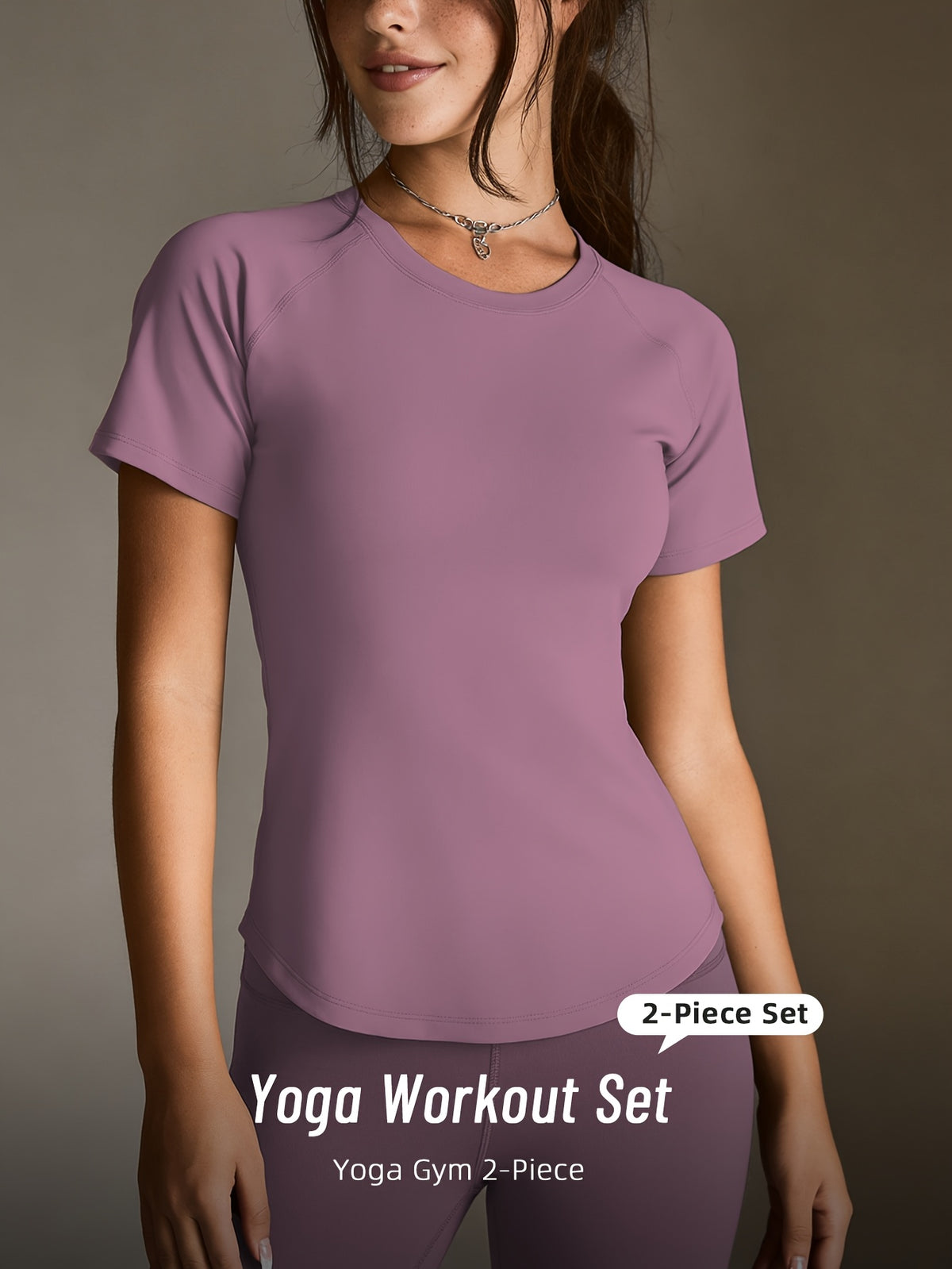 Mesh Cutout Tee & High Waist Leggings Set - Purple