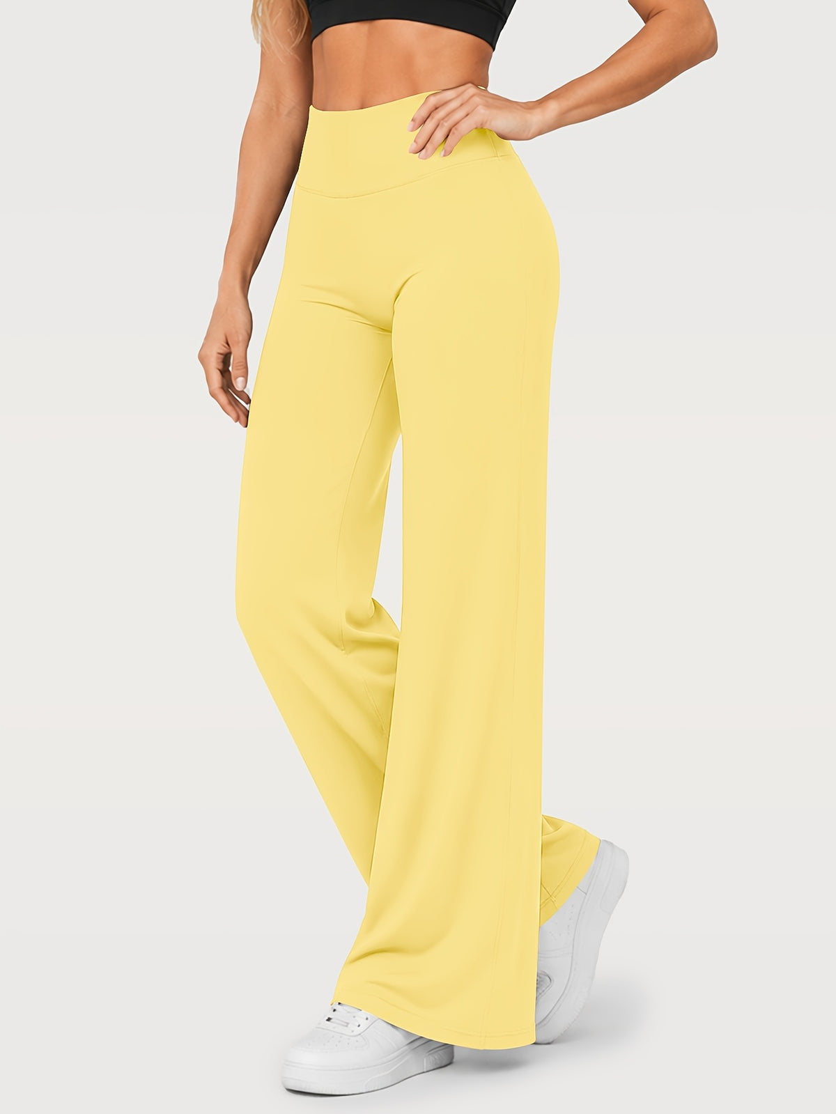 Stretch Straight Leg Yoga Pants - Yellow